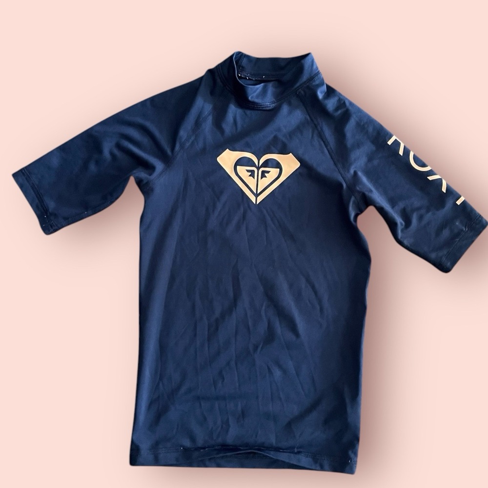 Roxy Girls Youth Medium Long Sleeve Rashguard Navy Swim Top Size Medium 10yr